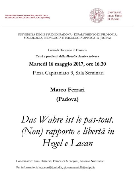 Seminario Temi E Problemi Della Filosofia Classica Tedesca Marco