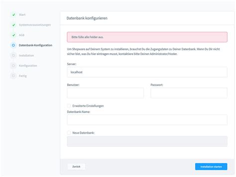 Shopware 6 6 RC1 lässt sich nicht installieren Meldung Bitte fülle