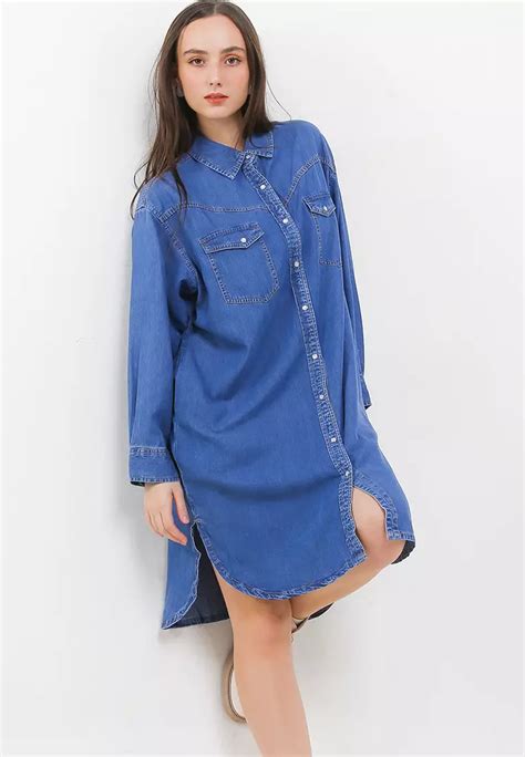 Jual Hush Puppies Drisen Oversized Denim Shirt Dress Original 2024