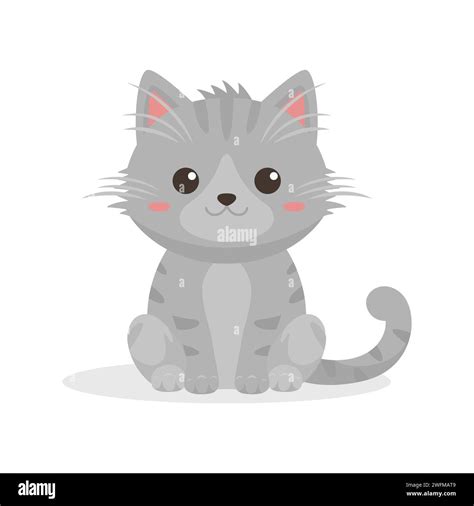 Flat Vector Gray Tabby Cat Isolated Cartoon Cat Icon Cute And Funny