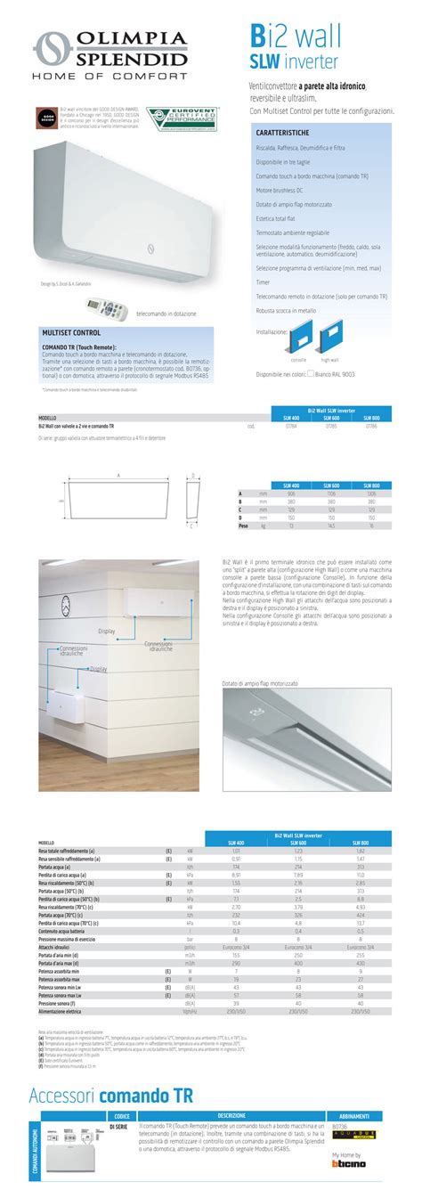 Ventilconvettore Olimpia Splendid BI2 WALL SLW Inverter 400 Dc KW 1 55