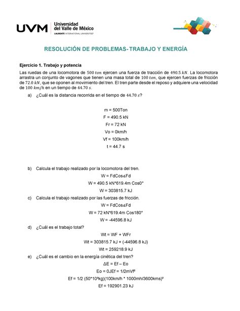 A Eap Fisica Resoluci N De Problemas Trabajo Y Energ A Ejercicio