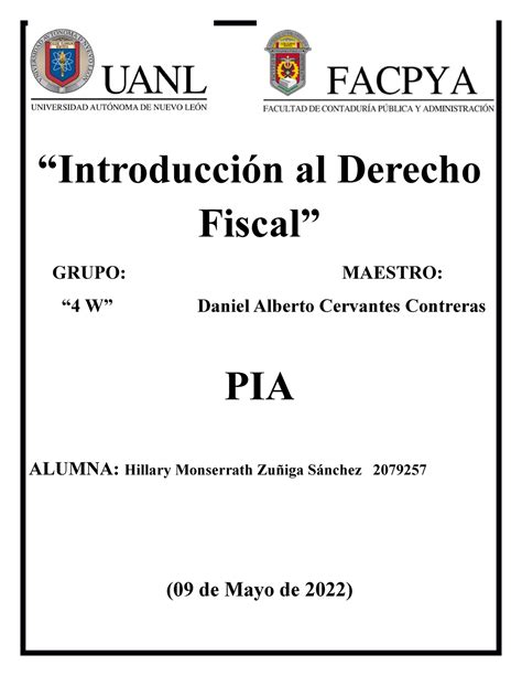 PIA Derecho Fiscal Introducción al Derecho Fiscal GRUPO MAESTRO