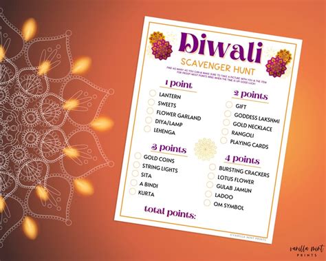 Diwali Scavenger Hunt Game Printable Festival Of Lights Etsy