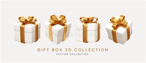 2023 3d Realistic White Gift Boxes With Gold Ribbon Gift Bow Set