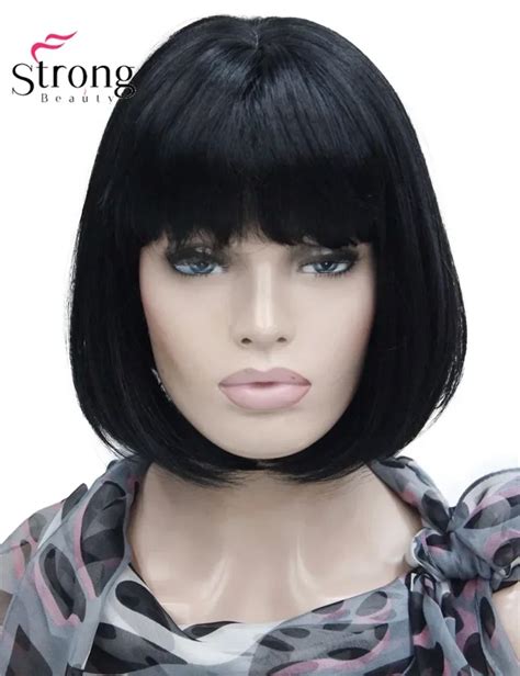 StrongBeauty Peluca Sint Tica Con Flequillo Pelo Corto De Color Negro