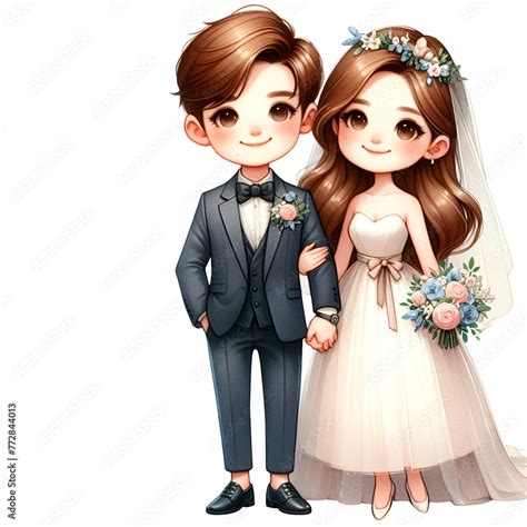 Cute Wedding Couple Clipart Watercolor Bride And Groom Clipart