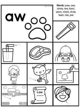 Diphthongs Au Aw Picture Card Sorts And Worksheets By Tally O Creations