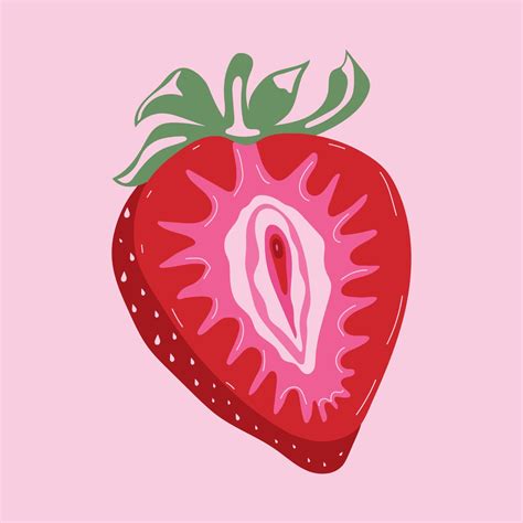 Strawberry With Outlines Female Labia Illustrator A Vagina Vector