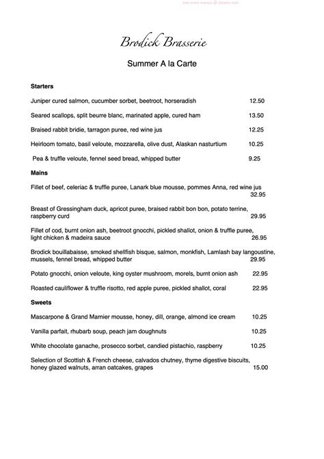 Online Menu Of The Brodick Bar Restaurant Isle Of Arran United