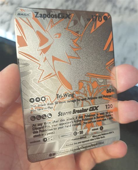 Zapdos Gx Pokemon Card Custom Made Silver Steel Metal Shiny Ex Etsy