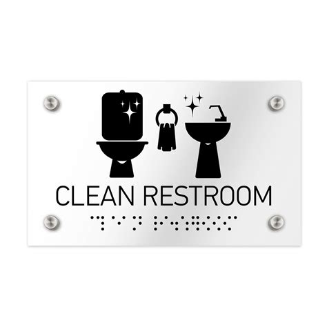 Clean Restroom Signs Clear Acrylic Sign With Braille Bsign