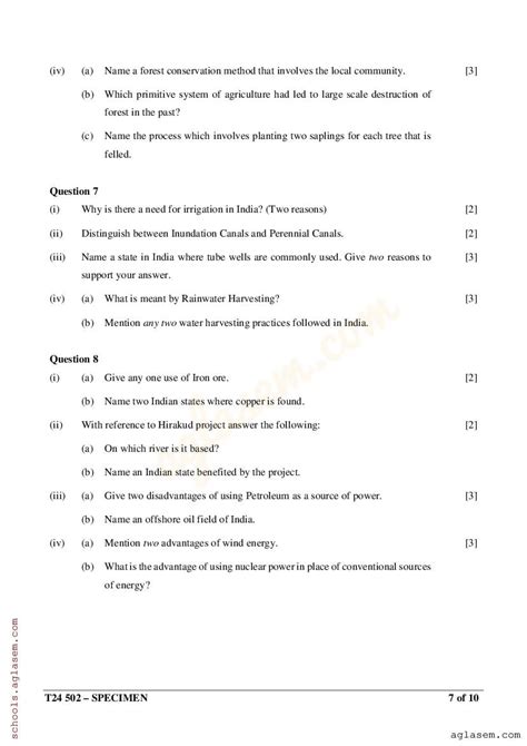 Icse Class Geography Specimen Paper Pdf