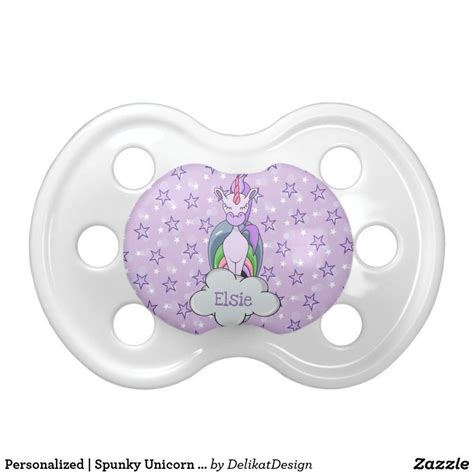 Personalized Spunky Unicorn Rainbow Purple Star Pacifier Unicorn