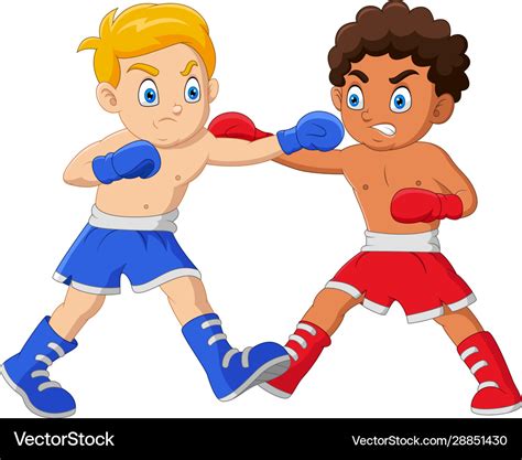 Cartoon Boys Are Boxing Each Other In A Match Vector Image