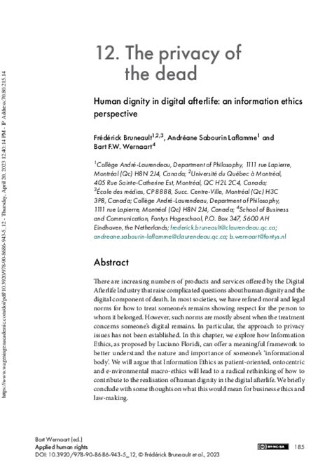 Pdf The Privacy Of The Dead Human Dignity In Digital Afterlife An