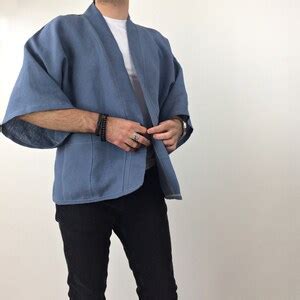 Linen Men S Haori Kimono Jacket Streetwear Japanese Etsy