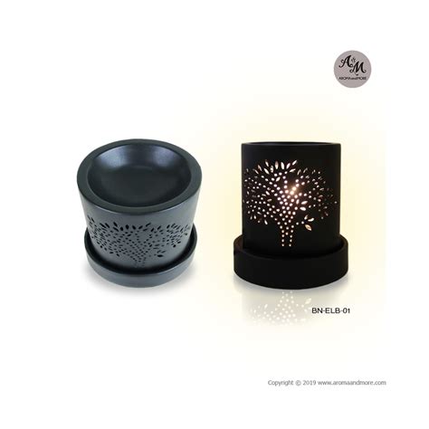 Oval Electric Aroma Burner Black Ceramic With Tree Pattern Design