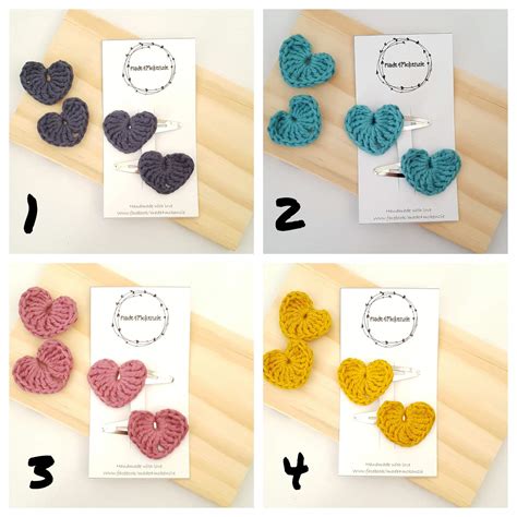 Crochet Heart Hair Clips Felt