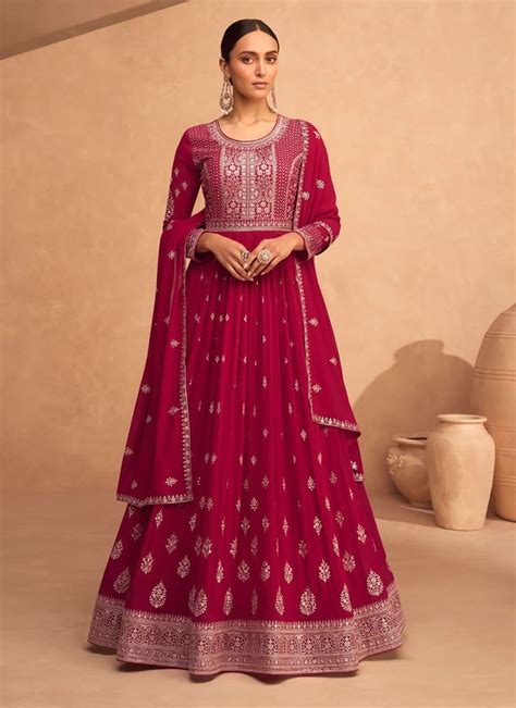 Shop Pink Georgette Embroidered Anarkali Gown Party Wear Online At Best