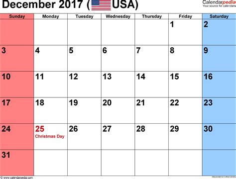 December 2017 Calendars For Word Excel And Pdf