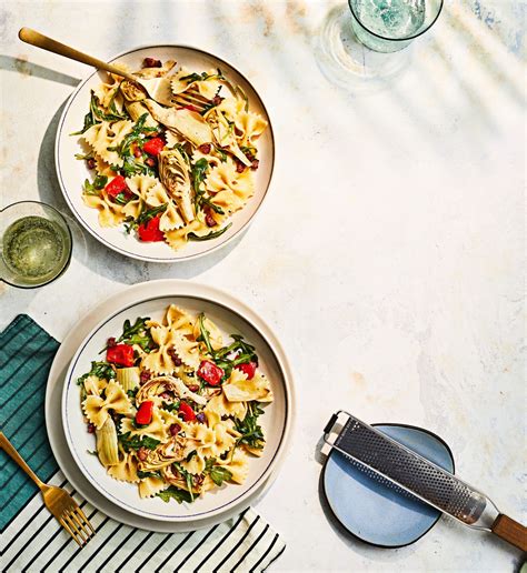 Pasta With Pancetta Artichokes And Roasted Red Peppers Recipe In