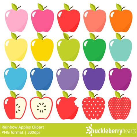 Rainbow Apples Clipart - Huckleberry Hearts