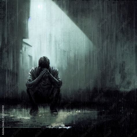 Man Crying In The Rain Stock Illustration Adobe Stock