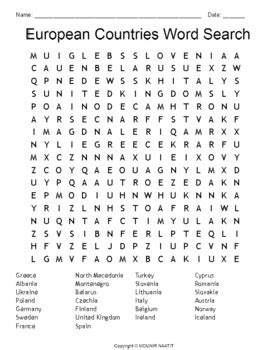 European Countries Word Search By Digital School Of Life Tpt