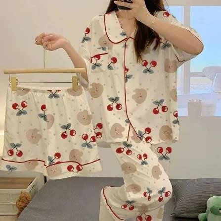 Yaz Bayanlar Pijama Bask Kawaii Giysileri K Sa Kollu Laple St Gev Ek