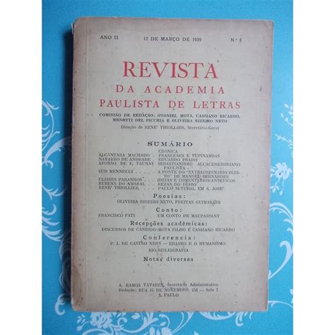 Revista Da Academia Paulista De Letras Ed 5 12 Março 1939 Shopee Brasil