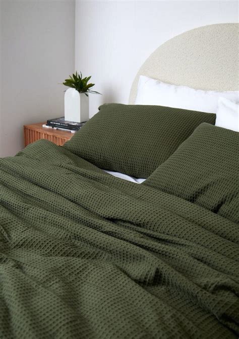 Olive Green Waffle Duvet Cover Washed Duvet Cover With Waffle Etsy