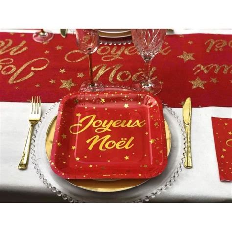 Assiette Carton Joyeux Noël Lot De 20 Assiettes Carrées Rigides