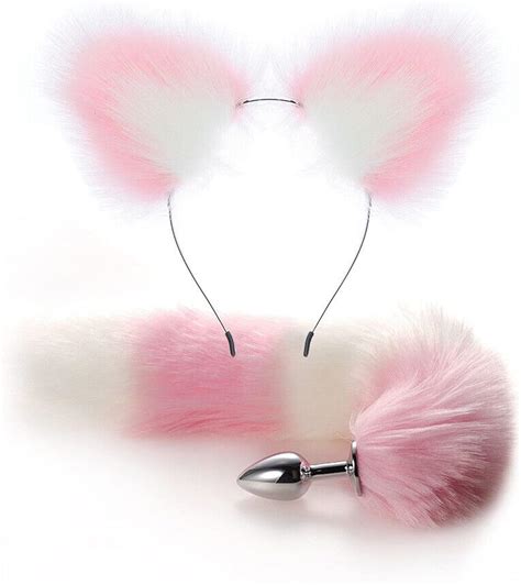 Jp 40cm Foxtail Plug Sexy Plush Cat Ear Headband Set Bat Plug Tail Erotic Cosplay Sex