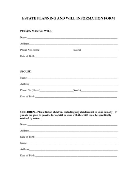 Free Printable Estate Planning Forms