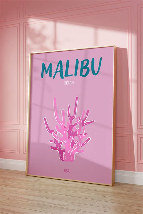 Malibu Beach Preppy Beach Posters Prints Pink Girly Wall Art Etsy De