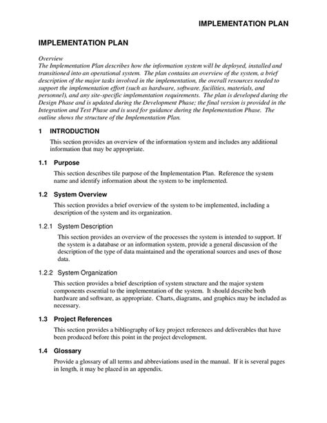 Implementation Plan Template In Word And Pdf Formats