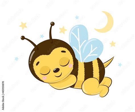 Honey Bee Is Sleeping And Smiling Cartoon Vector Illustration Stock