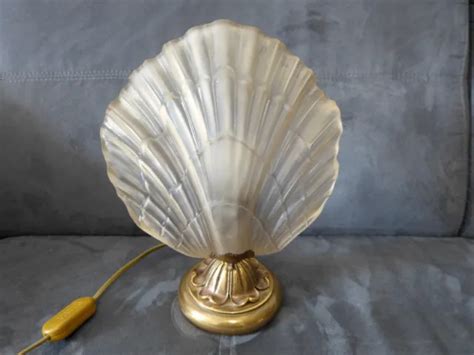 Ancienne Lampe A Poser Coquillage En Verre Et Laiton Eur