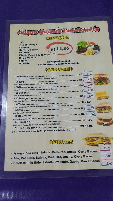 Menu Em Chapa Quente Lanchonete E Bar Jo O Pessoa