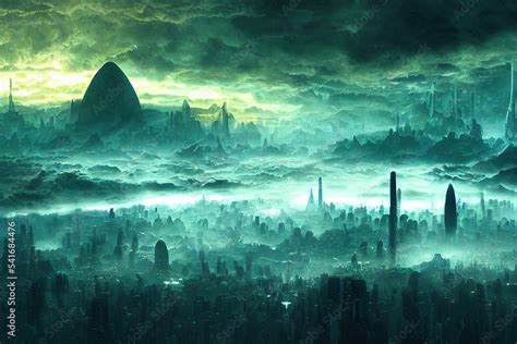 Fantasy Alien City Architecture With Strange Buildings Digital