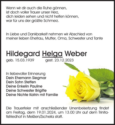 Hildegard Helga Weber Traueranzeige Sächsische Zeitung