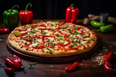 Premium Photo Chicken Pizza With Bell Peppers