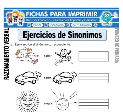 Ejercicios De Sin Nimos Para Primero De Primaria Fichas Para Imprimir