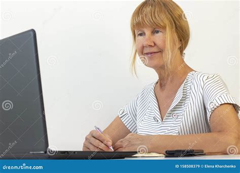 Senior Woman Using Laptop Businesswoman Working On A Laptop Stock