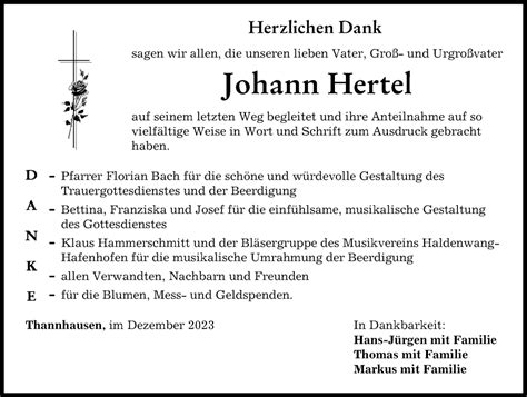 Traueranzeigen Von Johann Hertel Augsburger Allgemeine Zeitung