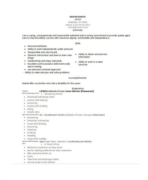 Caregiver Resume Example 7 Free Word Pdf Documents Download Artofit