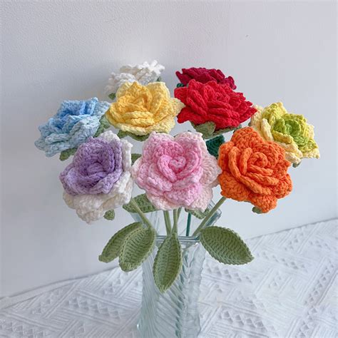 In Flower Bouquet Pattern Bundle Crochet Wine Glass Angled Rose