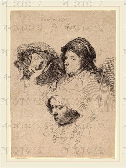 Rembrandt Van Rijn Dutch Three Heads Of Women One Asleep