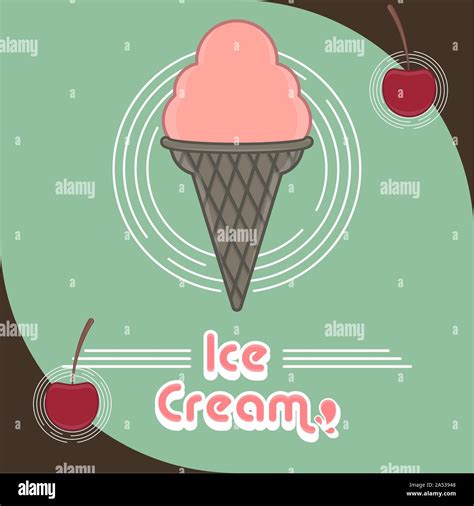 Strawberry Ice Cream Cone Vintage Poster Vector Illustration Stock